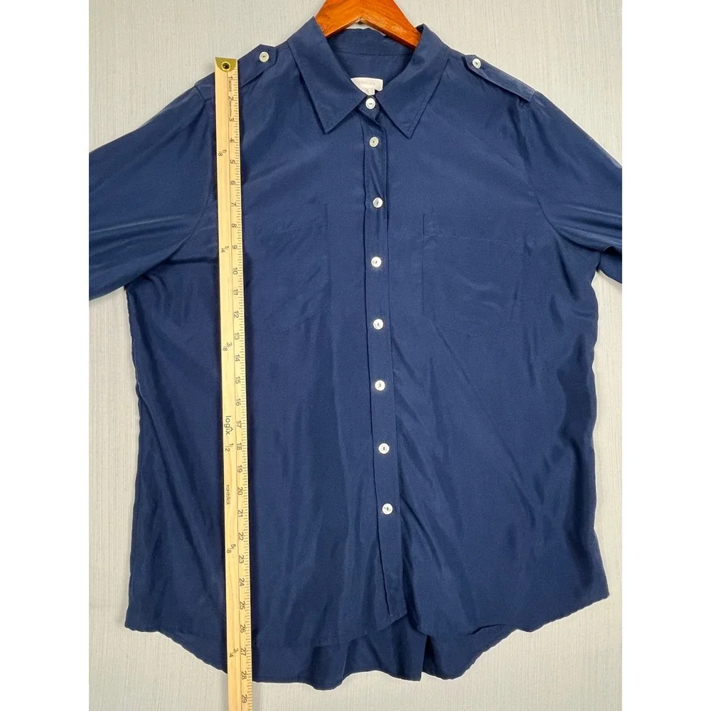 Chico's Button Down Women Size 3 Navy Blue Utility Epaulette Modal Blend‎ Shirt
